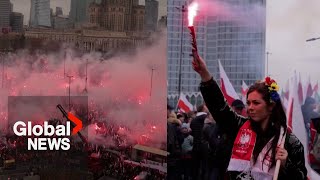 Farright Independence Day march draws thousands in Poland [upl. by Ardis605]