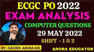 ECGC PO Exam Analysis 2022  29 May Shift 1 amp 2  ECGC PO Asked Computer Questions  ECGC PO Exam [upl. by Aerdnod]