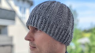 Knit amp Purl Hat Pattern for Men on Circular Needles [upl. by Irrak]