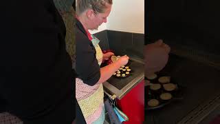 Dutch Poffertjes  Mini Pancakes on the wood stove [upl. by Robson37]