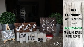 FARMHOUSE WOOD SIGNS  DIY using Dollar Tree wooden blocks  SimplyPretty Creations [upl. by Avitzur923]