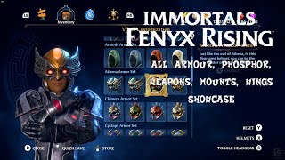 Immortals Fenyx Rising  All Cosmetics Showcase Armour Weapons Phosphor Skins Wings amp Mounts [upl. by Adamik]