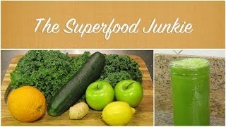 Basic Green Juice Recipe Kale Cucumber Apples Orange Lemon Ginger [upl. by Acinom584]