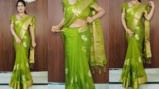 Organza saree perfect draping tips  how to wear saree perfect shoulder pleats [upl. by Nomael]