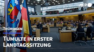 Thüringen Tumulte in erster Landtagssitzung  Unterbrechung bis Samstag  AFP [upl. by Ahsiekrats]