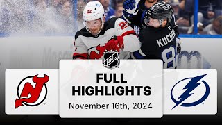 NHL Highlights  Devils vs Lightning  November 16 2024 [upl. by Ellerahs]