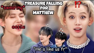 TREASURE falling in love with ZEROBASEONE Matthews personality The BROMANCE is real with HYUNSUK [upl. by Suedaht500]