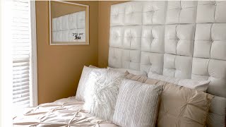 DIY Tufted Panel Headboard  No Sew Method  Decorating My Daughter’s Bedroom [upl. by Acimak]