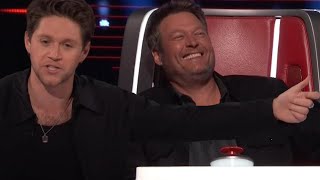 Niall Horan IMITATES Blake Shelton as They Banter on The Voice [upl. by Ahsimed]