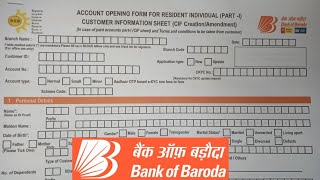 Bank Of Baroda Account Opening Form Fill Up 2024 [upl. by Hyams]