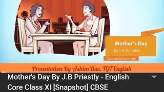 Mothers Day By JB Priestly  English Core Class XI Snapshot CBSE [upl. by Arocet382]