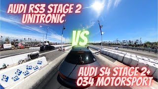 Drag Race Audi RS3 Stage 2 Unitronic VS Audi S4 Stage 2 034 Motorsport [upl. by Ebbie]