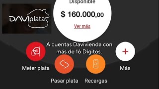 Como transferir dinero de Daviplata a cuentas de Davivienda con más de 12 o 16 dígitos Envía plata [upl. by Gruchot]