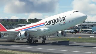 Skilled Pilot Did Very Low Turbulent Approach Landing of Cargolux Boeing 747 at Small Airport [upl. by Silvio]