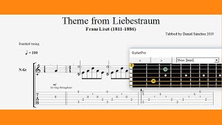 Liebestraum  Theme  Franz Liszt  1811  1886   Classical guitar tab  tutorial  EASY [upl. by Aihsekan]