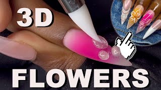 Easy 3D Nail Flowers   How to make nail flowers [upl. by Kelci]