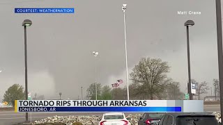 Tornado tears through shopping area in Arkansas [upl. by Eifos770]