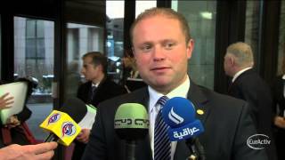 Maltas newlyelected Muscat arrives at the March 2013 EU Summit [upl. by Wilone]