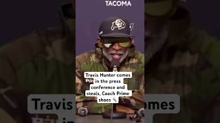 Travis Hunter comes in the press conference and steals coach prime shoes ￼ [upl. by Acirne]