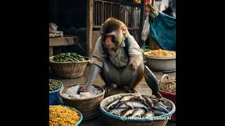 monkey became a fish sellermonkey funnyanimals monyet ai cuteanimals viralvideo fyp funny [upl. by Roehm]