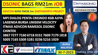 Daily KLSE BURSA UPDATE  3072024💥DSONIC BAGS RM21m JOB💥ADVCON WINS RM383m EARTHWORTH PROJECT💥 [upl. by Hilde]