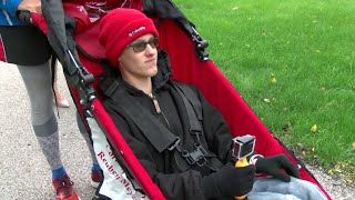 Angel runner pushing his disabled cousin for Des Moines half marathon [upl. by Elli643]