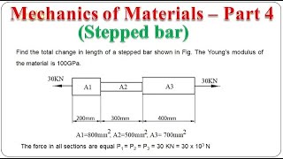 Mechanics of Materials–Part 4 Deformation in a stepped bar  Strength of Materials  BME301 [upl. by Anerys]