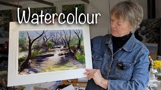 How to paint a landscape cascade in watercolor using a loose expressionistic style [upl. by Ilagam]