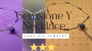 Easy DIY Jewelry Gemstone Y Necklace  Sodalite Antique Brass Pearl Necklace  Chain Necklace [upl. by Salema]