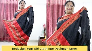 Redesign Your Old Saree Into Designer Black Tassel Saree  DIY Saree Designing [upl. by Crystal]