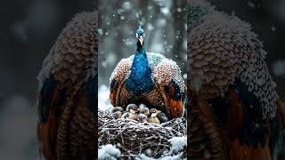 Heroic Peacock Protects Nestlings from Icy Arctic Blast peacock shortsfeed viralshorts wildlife [upl. by Shanda]