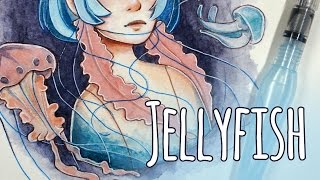 Jellyfish  Watercolour Illustration  Speedpaint [upl. by Eerised49]