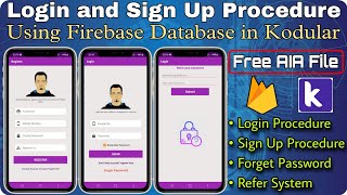 How to make Login signup and reset password system with firebase in kodular Firebase login system [upl. by Plafker]