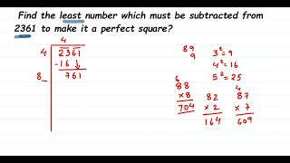 Find the least number which must be subtracted from 2361 to make it a perfect square Class 8 maths [upl. by Nirroc]