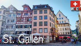 Eastern Switzerland St Gallen walking in charming old town colorful houses [upl. by Melly159]