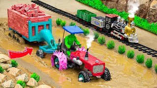 DIY TRACTOR is stuck in the mud with trolley  tractor mud rescue videos  BRICK HEAVY TRUCK diy [upl. by Nnylyram525]