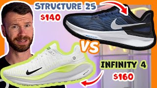 I Like The Cheaper Shoe  Nike Infinity 4 vs Structure 25  Light Stability Running Shoe Comparison [upl. by Notsag305]