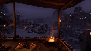 Fantasy Medieval Winter Night Ambience  Blizzard Crackling Fire Owl Calming Nature Sounds [upl. by Ekle730]