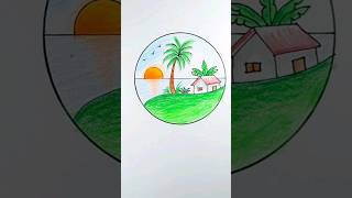 beautiful scenery drawing scenerydrawing beautyfuldrawing easyarttutorial creativeart [upl. by Rawdin]