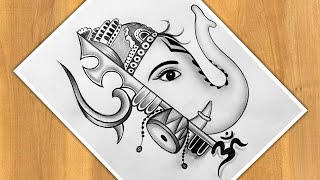 How To Draw Ganpati And Trishul  Step By Step  Easy Drawing  Tutorial  Drawing For Beginners [upl. by Areikahs]