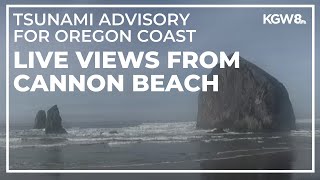 Tsunami advisory Live views from Cannon Beach on Oregon coast [upl. by Sorce791]