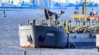 Fleißig Hafenbagger ANNA Baggerschiff DC9204 MMSI 211751880 busy Boskalis harbor dredger Emden [upl. by Enilrac]