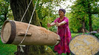 Traditional Butter Making in the Village  How to make homemade butter and okroshka [upl. by Rivy]