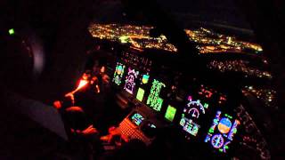 Night landing ERJ 145 cockpit view HD [upl. by Akkeber492]