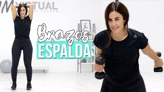 Ejercicios con mancuernas  Tonifica brazos y elimina rollitos de la espalda [upl. by Lashar]