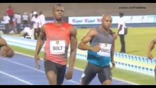 Racers Grand Prix 2016 HD 100m Usain Bolt runs 988 beats Blake and Powell [upl. by Agata]