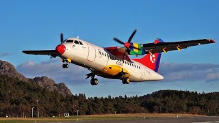 DAT ATR42 320 Arrival and departure at Stord airport march 2020 [upl. by Enilehcim]