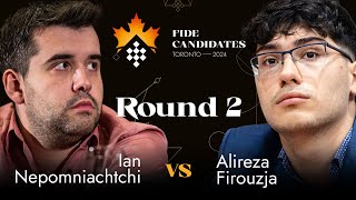 Round 2  Ian Nepomniachtchi  Alireza Firouzja  FIDE Candidates 2024 [upl. by Ynner]