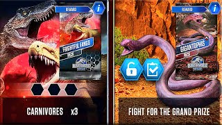 FRIGHTFUL FANGS PACK SCORPIOS REX GEN 2 VS SCORPIOS REX VS INDORAPTOR  JURASSIC WORLD THE GAME [upl. by Balthasar402]