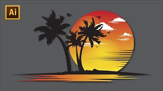 Logo Design in Illustrator cc  How to Make Beach and Travel Logo  Graphic Design Tutorial [upl. by Gregorio]